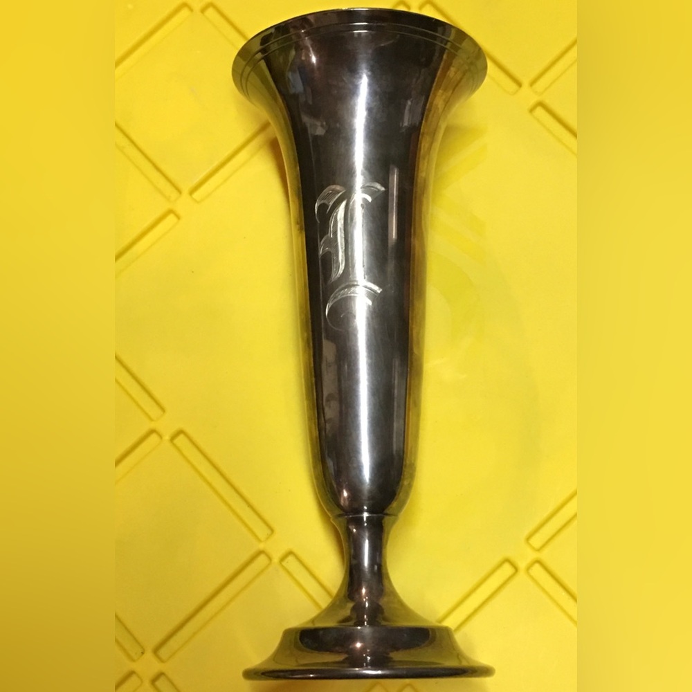 Impressive 11" POOLE Silver Co Engraved Monogram Fluted Footed Vase Taunton,Mass
